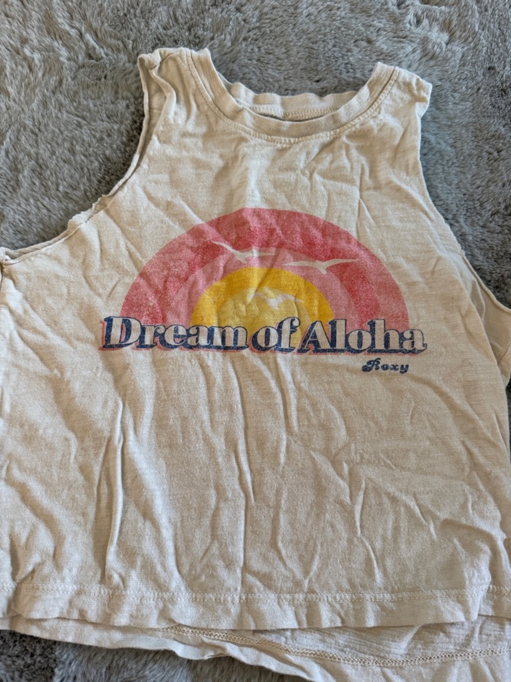 Roxy Cream Graphic Tank with Pink and Yellow Rainbow